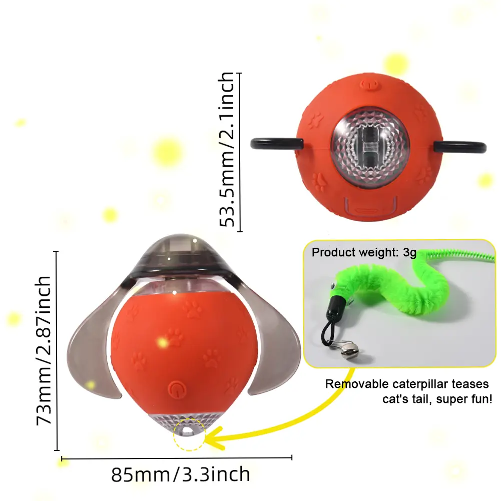 Interactive Cat Ball Rechargeable Smart Automatic Cat Rolling Ball with 3 Play Modes& Flapping Wings & Bell for Bored Indoor Cat