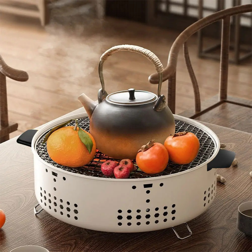 Round Barbecue Stove Portable Charcoal Fire Stove Multifunctional Barbecue Grill Stove for Outdoor Camping Picnic Travel