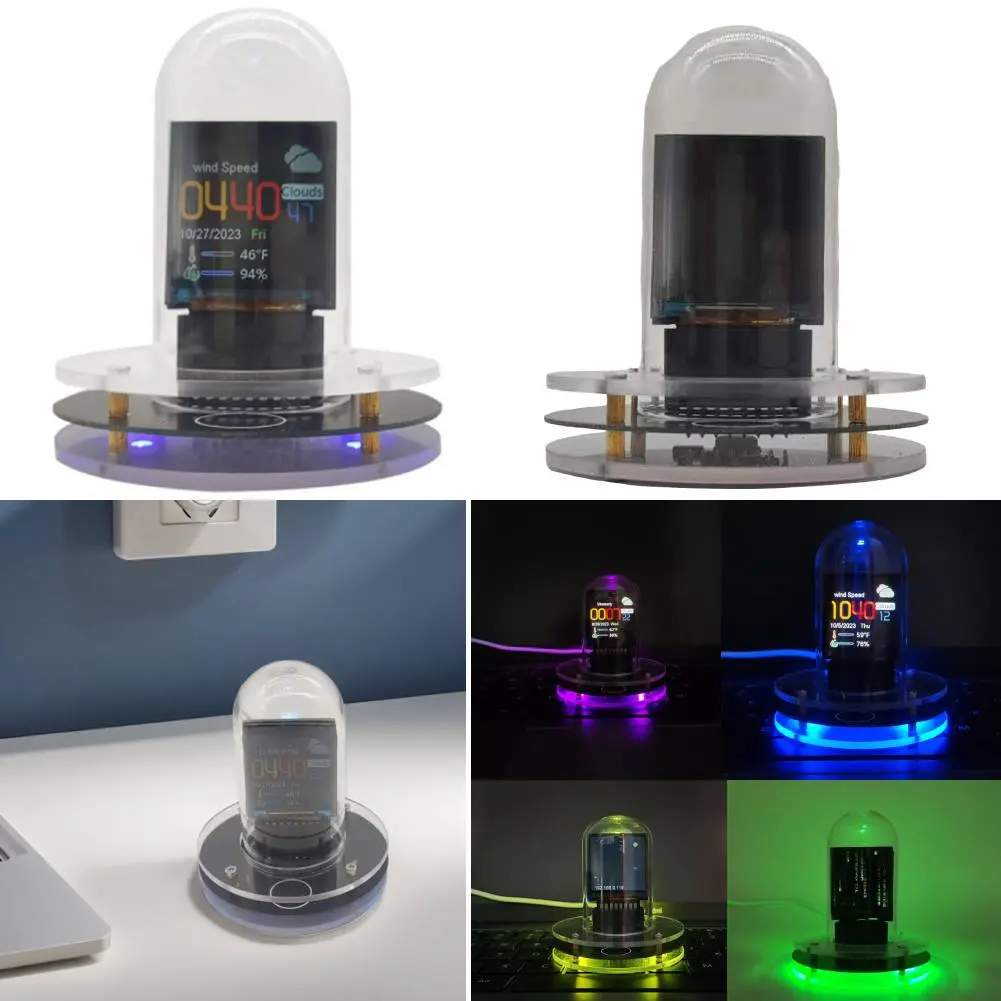 Cyberpunk Style Smart WiFi Glow Tube Clock Creative Weather Clock Networked Nixie Tube Bitcoin Price Tracker for Home Table Deco
