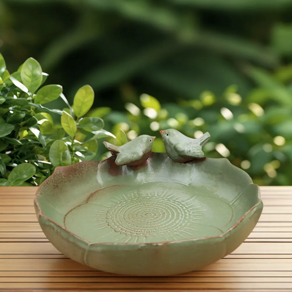 Ceramic Birdbath Bowl Bird Feeder Multifunctional Bird Feeding Tray Hummingbird Watering Container for Outdoor Garden Courtyard