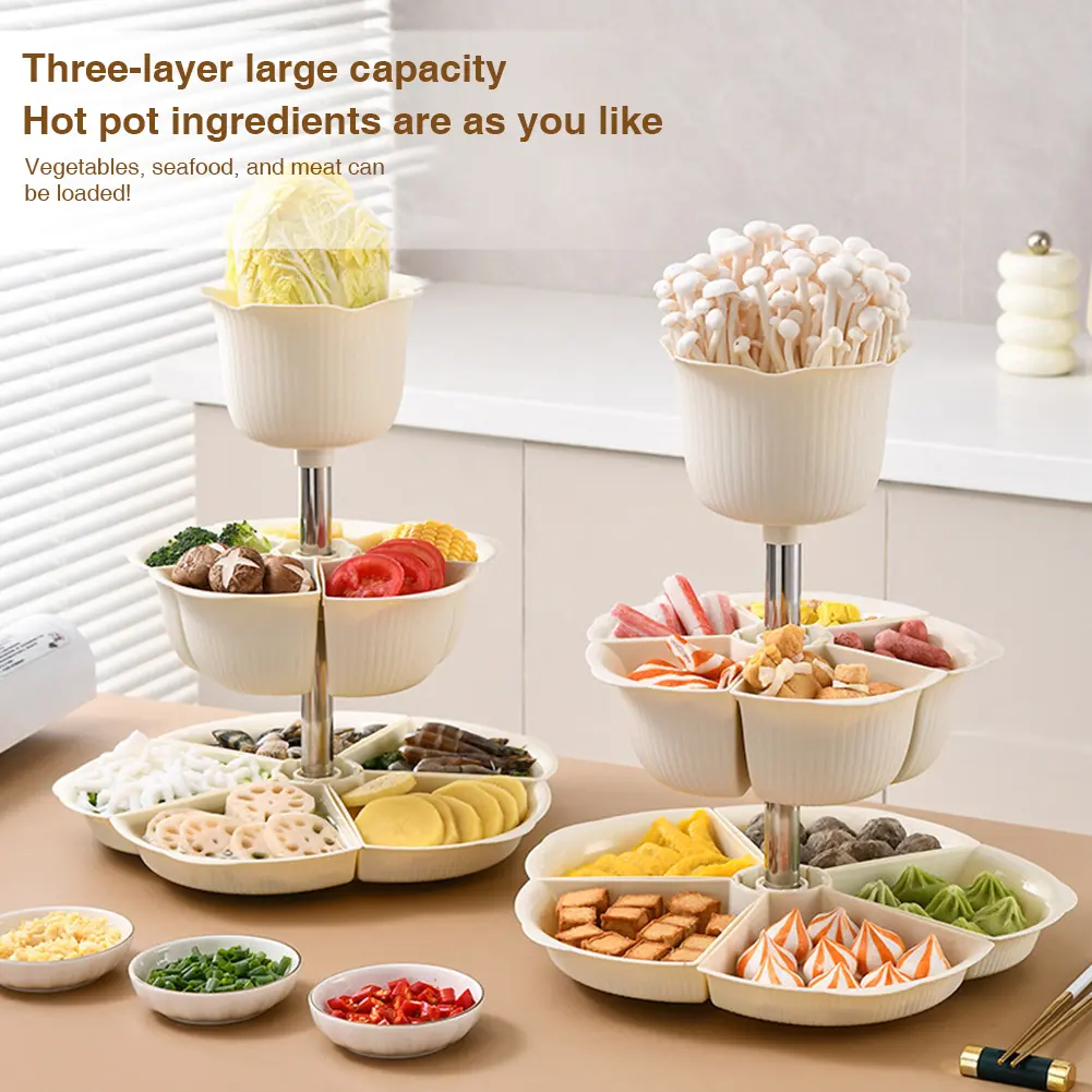 360 Degree Rotating Fruit Vegetable Plate Multi-Layer Buffet Tray with Dried Fruit Storage Open Storage Bin for Family Meal Prep