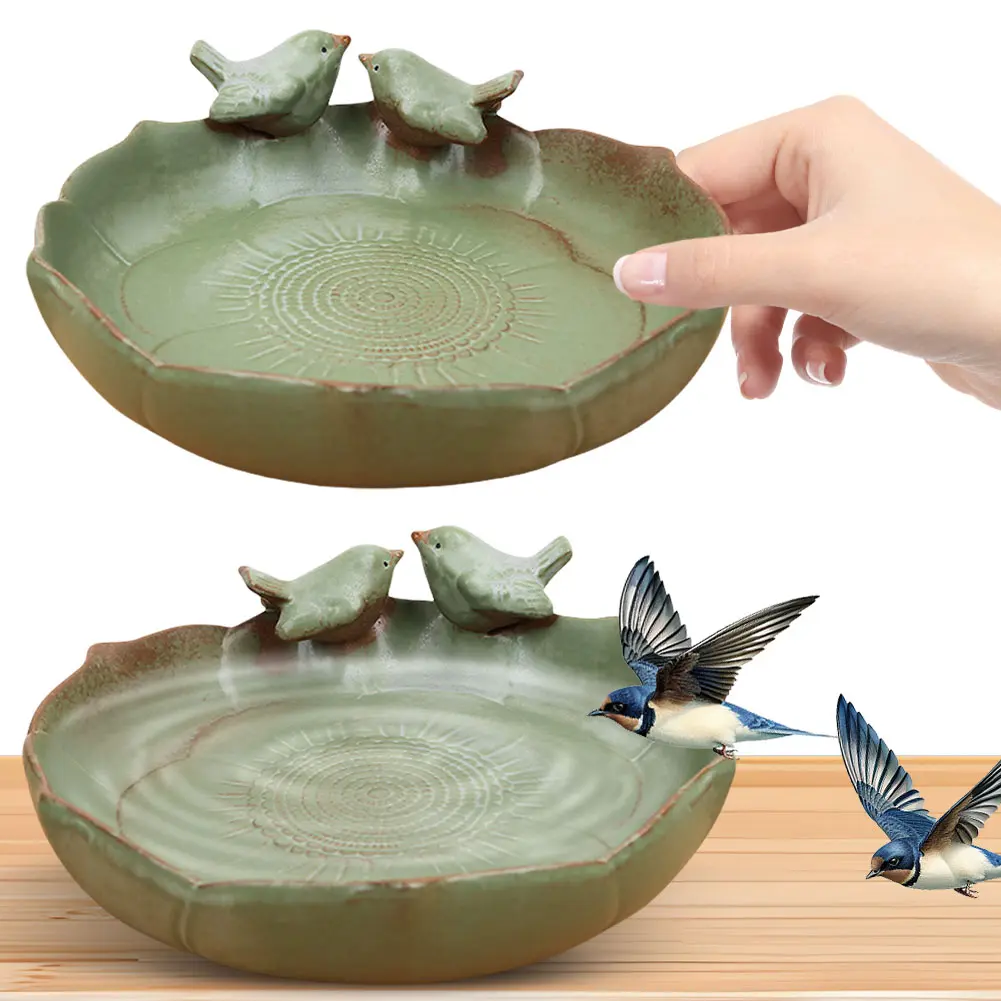 Ceramic Birdbath Bowl Bird Feeder Multifunctional Bird Feeding Tray Hummingbird Watering Container for Outdoor Garden Courtyard