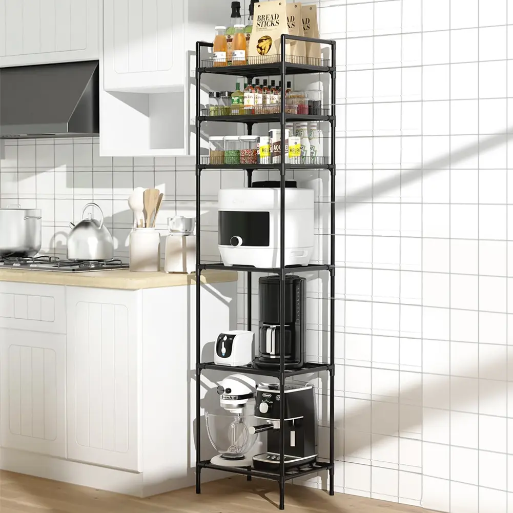 6 Tier Metal Storage Shelf Multi-Function Utility Shelf Heavy Duty Shelving Unit Pantry Shelves for Cooker Tableware