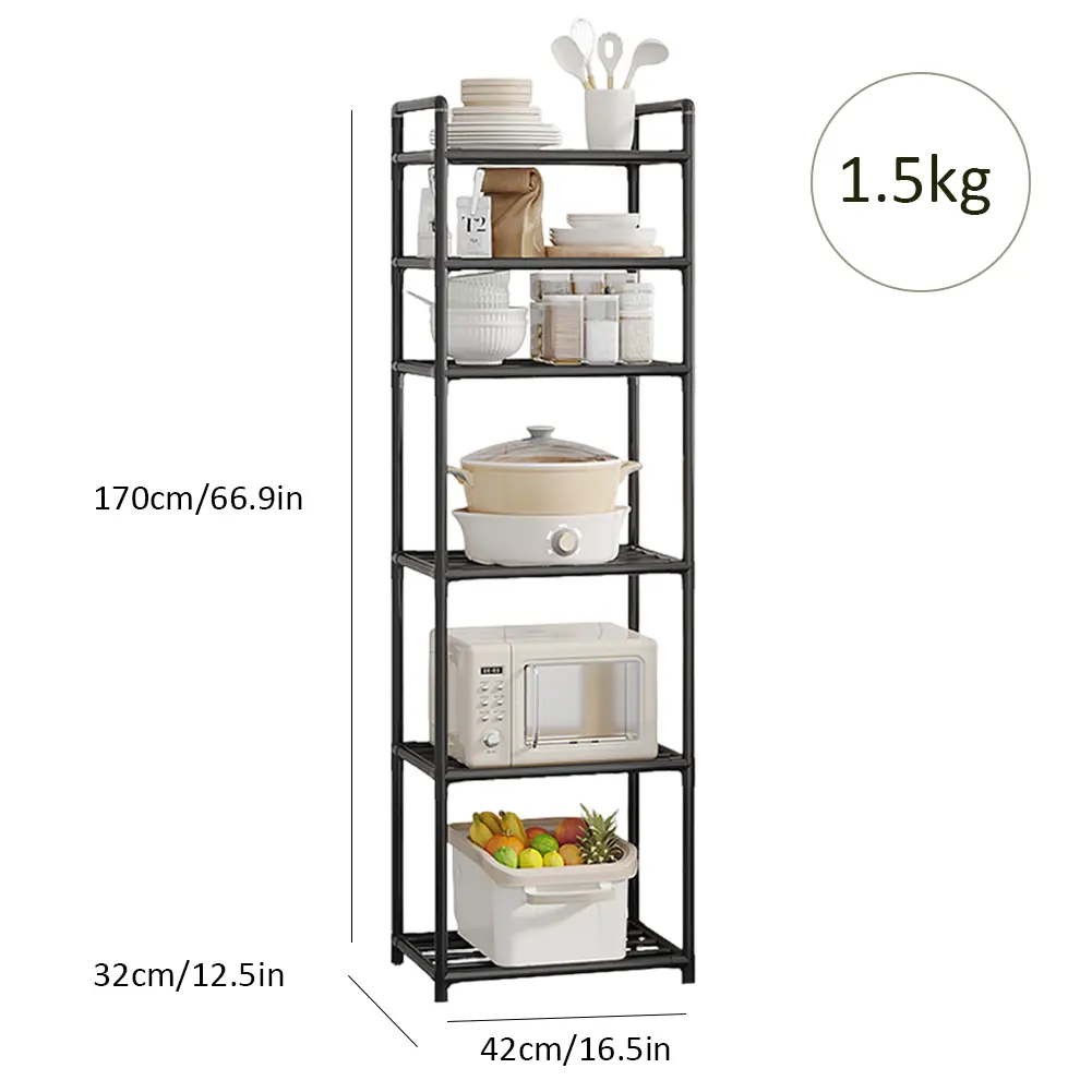 6 Tier Metal Storage Shelf Multi-Function Utility Shelf Heavy Duty Shelving Unit Pantry Shelves for Cooker Tableware