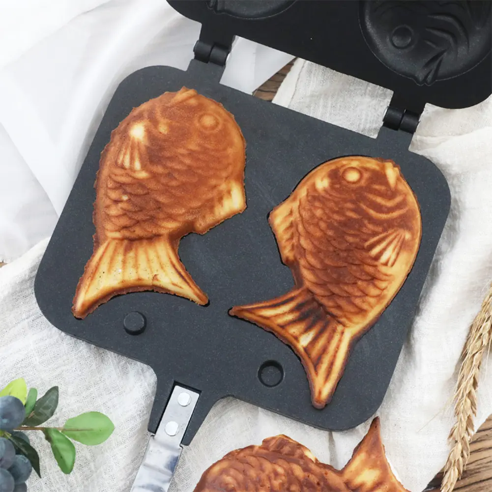 Double Fish Shaped Taiyaki Dessert Waffle Cake Maker Pan Aluminum Alloy Japanese Pancake Double Pan Taiyaki Double Baking Pan