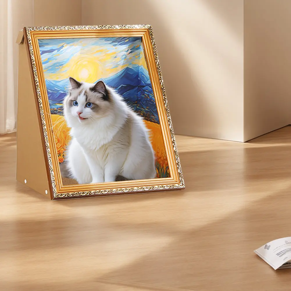 New Oil Painting Cat Nest 3D Oil Painting Cat Bed Decorative Scratch Board Sleeping Bed Scratching Board Cat Cave for Home Decor