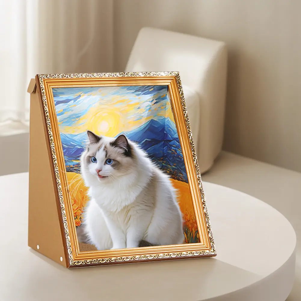 New Oil Painting Cat Nest 3D Oil Painting Cat Bed Decorative Scratch Board Sleeping Bed Scratching Board Cat Cave for Home Decor