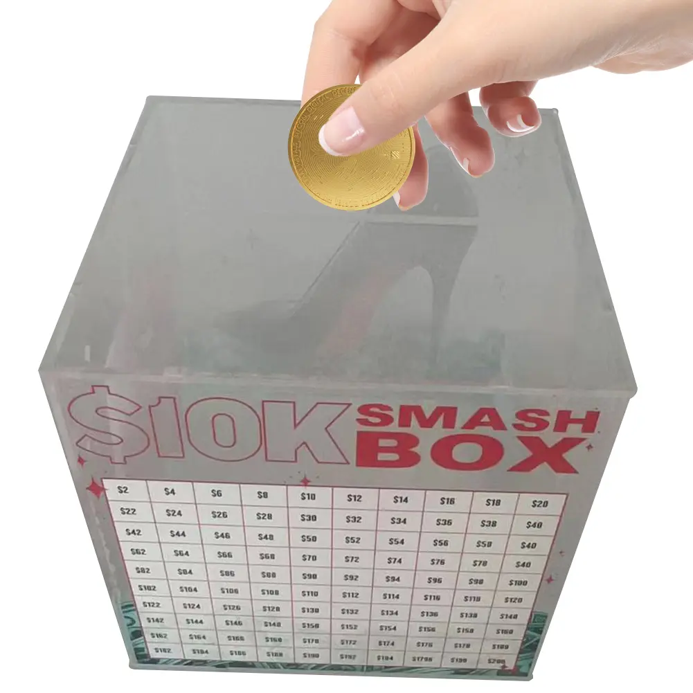 10K Clear Smash Box Acrylic Money Saving Box Detachable Transparent Money Box Multi-Function Cubic Coin Bank for Boys and Girls
