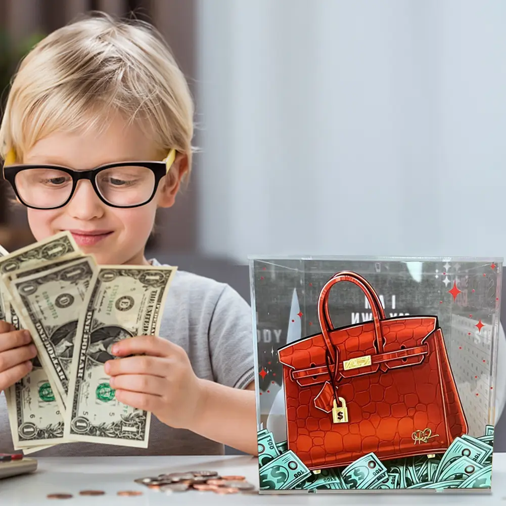 10K Clear Smash Box Acrylic Money Saving Box Detachable Transparent Money Box Multi-Function Cubic Coin Bank for Boys and Girls