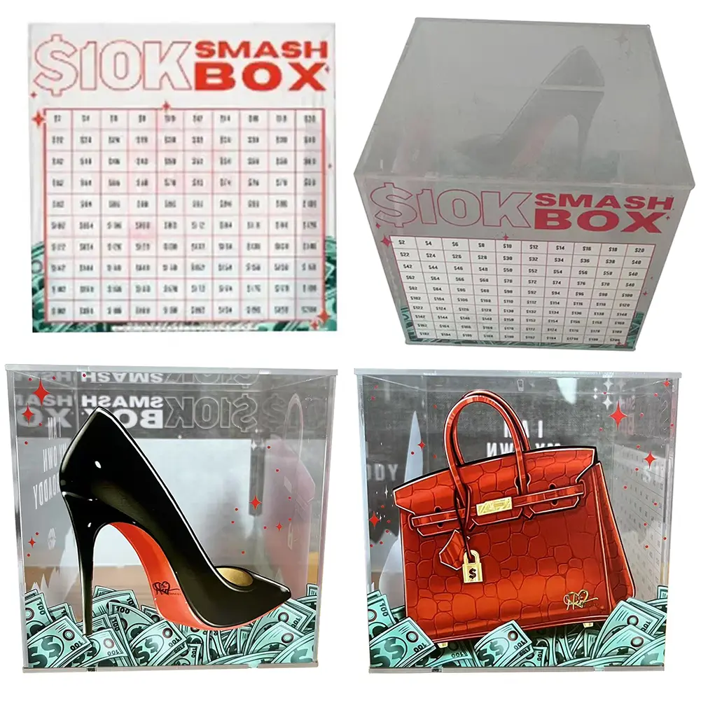 10K Clear Smash Box Acrylic Money Saving Box Detachable Transparent Money Box Multi-Function Cubic Coin Bank for Boys and Girls