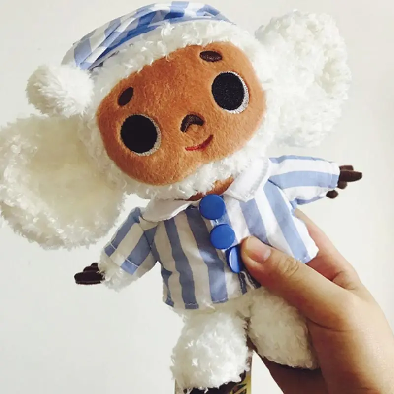 Cute Cheburashka Plush Toy Big Ryes Monkey with Clothes Soft Doll Russia Anime Baby Kids Sleep Appease Doll Toys for Childre