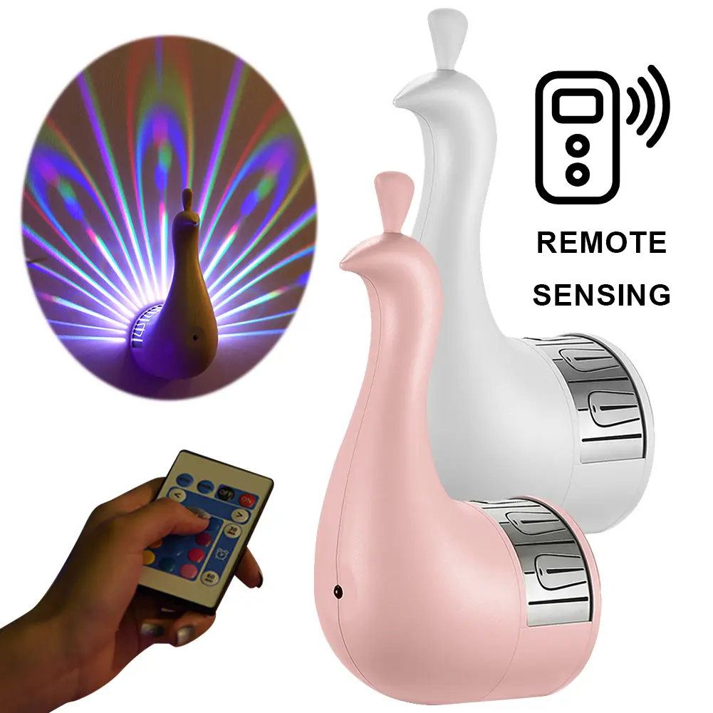 Creative LED Peacock Projection Lamp Remote Control Night Light Wall Lamp Bedside Lamp for Home Bedroom Bedside Wall Decor