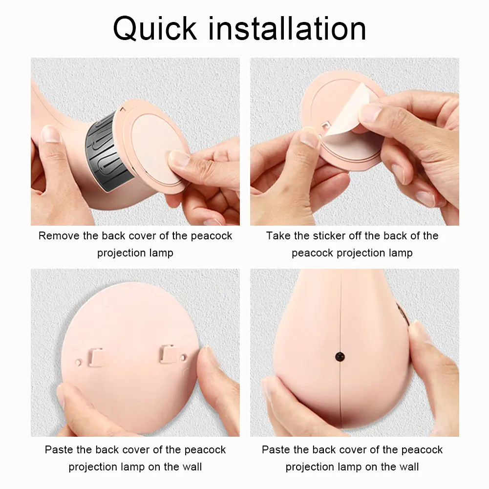 Creative LED Peacock Projection Lamp Remote Control Night Light Wall Lamp Bedside Lamp for Home Bedroom Bedside Wall Decor