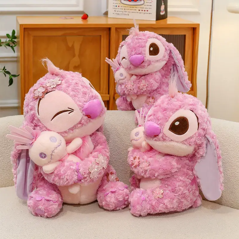 Kawaii Stitch Sakura Series Plush Toys Cartoon Cute Pillow Hug Rose Velvet Stitch Kid Festival Birthday Gift Decoration Doll