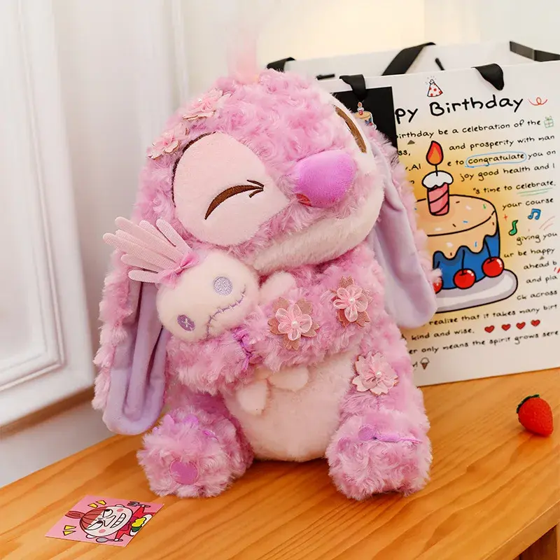 Kawaii Stitch Sakura Series Plush Toys Cartoon Cute Pillow Hug Rose Velvet Stitch Kid Festival Birthday Gift Decoration Doll