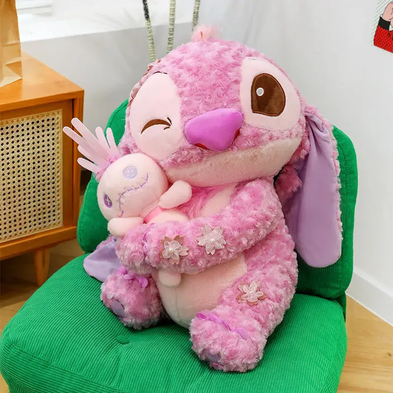 Kawaii Stitch Sakura Series Plush Toys Cartoon Cute Pillow Hug Rose Velvet Stitch Kid Festival Birthday Gift Decoration Doll
