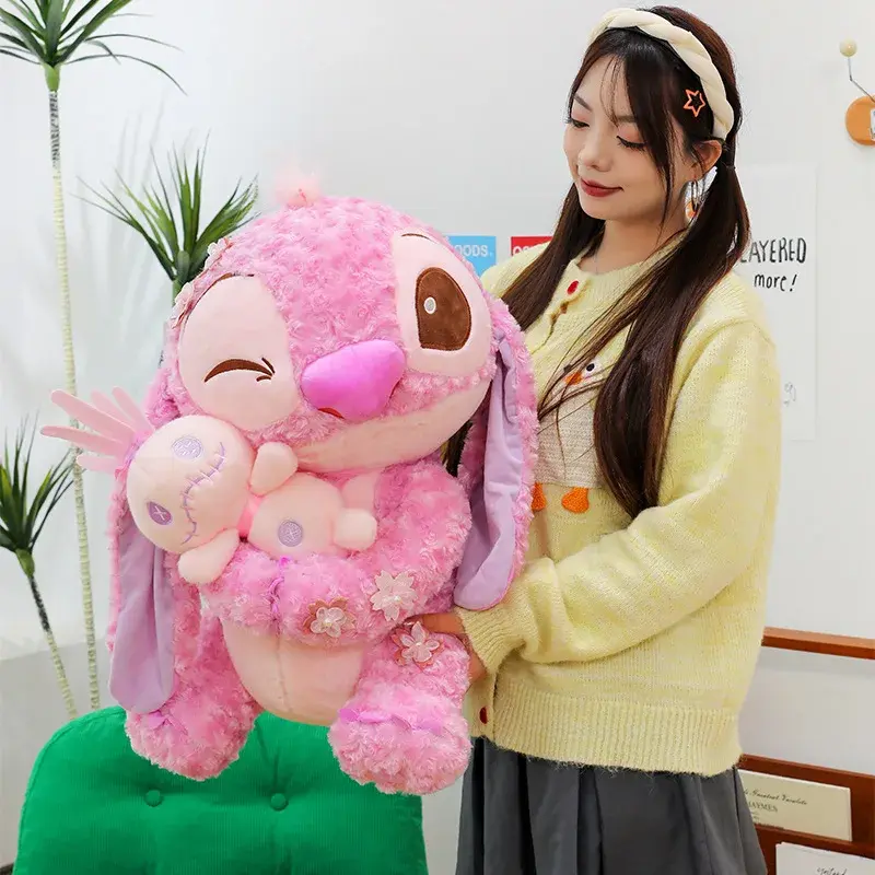Kawaii Stitch Sakura Series Plush Toys Cartoon Cute Pillow Hug Rose Velvet Stitch Kid Festival Birthday Gift Decoration Doll