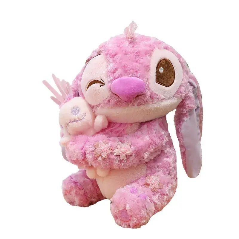 Kawaii Stitch Sakura Series Plush Toys Cartoon Cute Pillow Hug Rose Velvet Stitch Kid Festival Birthday Gift Decoration Doll