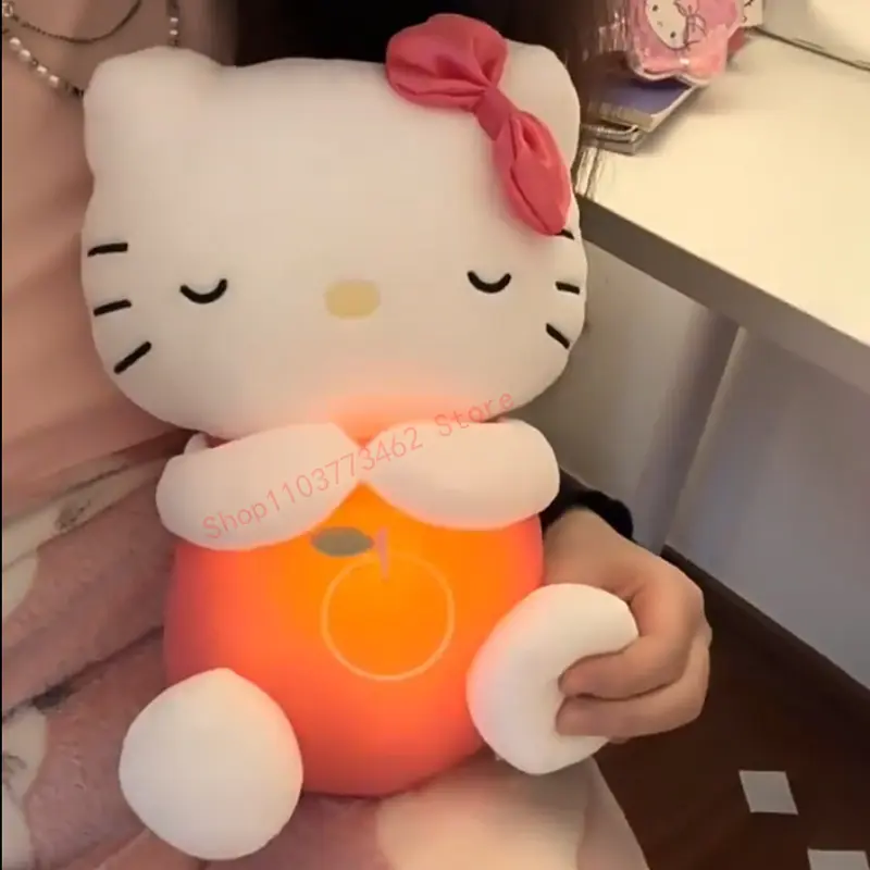 Hello kitty Plush Doll Breathable Soothes Toy Anime Baby Music Light Sleep Toys Model Kid Gift Not equipped with batteries