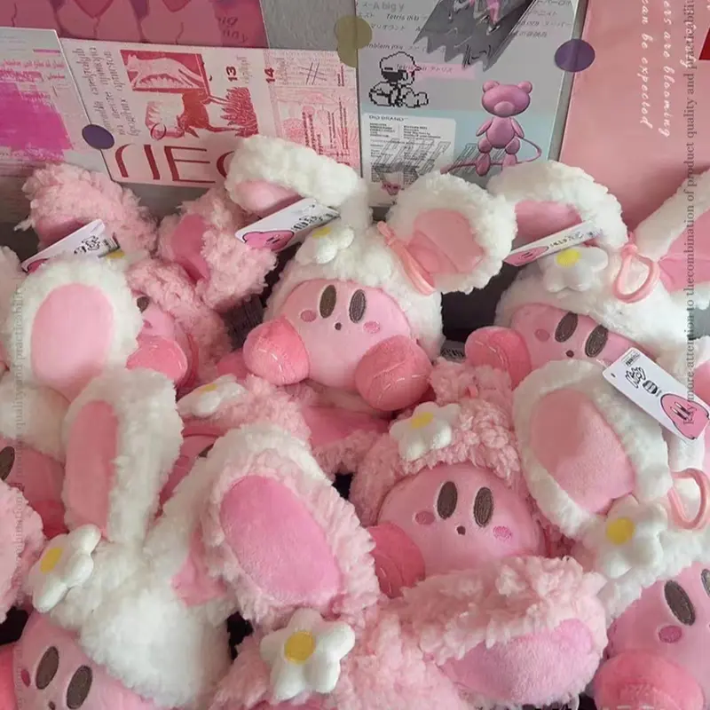 New Anime Cartoon Character Kirby Soft Plush Keychain Toy Pink And White Kirby Ornaments Decoration Pendant Girl Holiday Gifts