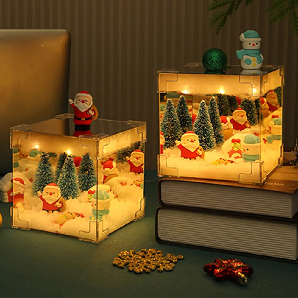 Cube Design Nightlight Material Package DIY Snow Scene Decorative Light Christmas Lighting Decoration Gift for Family Friends