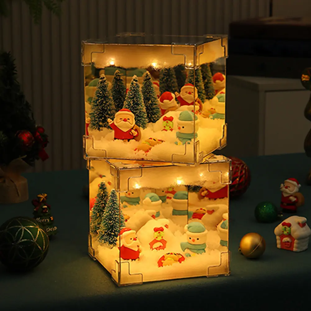 Cube Design Nightlight Material Package DIY Snow Scene Decorative Light Christmas Lighting Decoration Gift for Family Friends