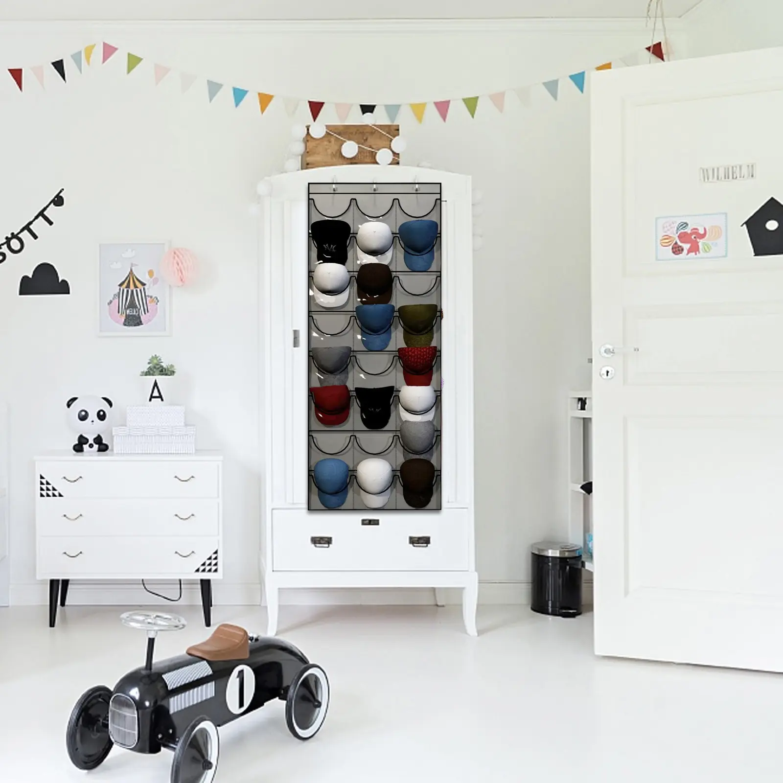 Hat Organizer Racks for Baseball Caps Baseball Hat Rack with 3 Hooks Wall Hanging Hat Organizer 24 Deep Pockets for Wall Door