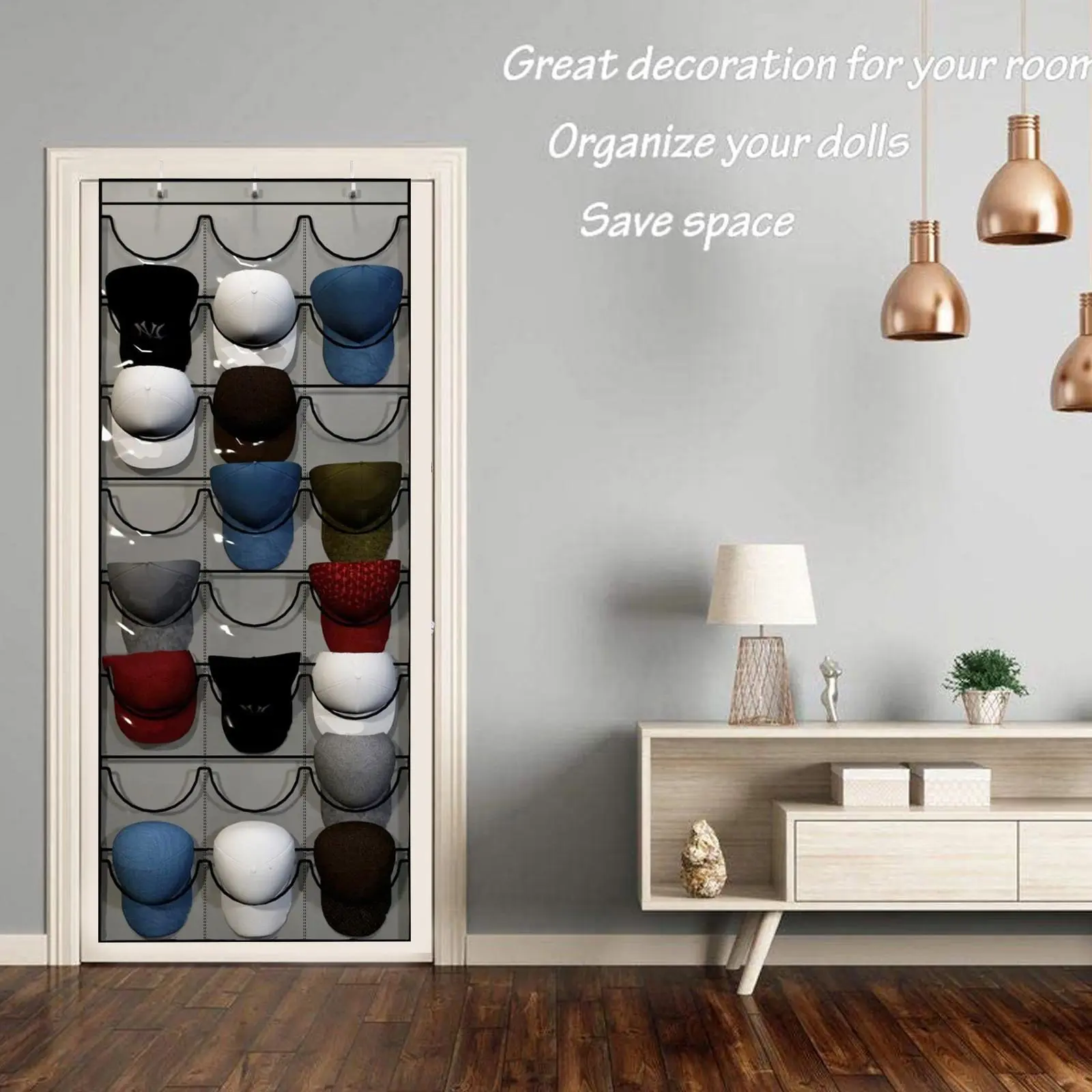Hat Organizer Racks for Baseball Caps Baseball Hat Rack with 3 Hooks Wall Hanging Hat Organizer 24 Deep Pockets for Wall Door