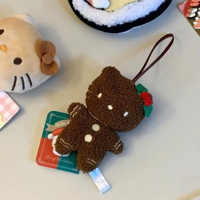 Christmas Sanrio Hello Kitty Keychain Kawaii Soft Black Skin Gingerbread KT Cat Doll Keyring Bag Pendant Xmas Gift