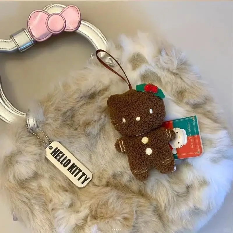 Christmas Sanrio Hello Kitty Keychain Kawaii Soft Black Skin Gingerbread KT Cat Doll Keyring Bag Pendant Xmas Gift