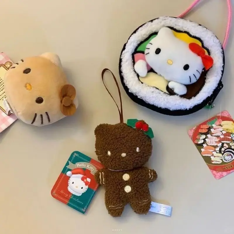 Christmas Sanrio Hello Kitty Keychain Kawaii Soft Black Skin Gingerbread KT Cat Doll Keyring Bag Pendant Xmas Gift