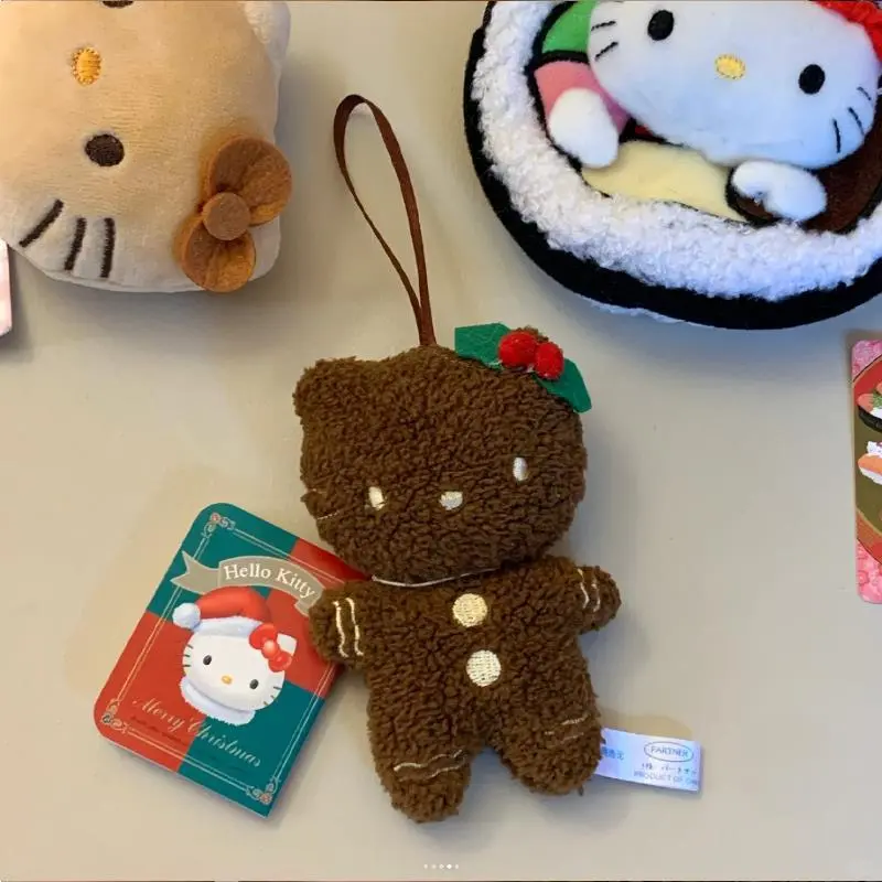 Christmas Sanrio Hello Kitty Keychain Kawaii Soft Black Skin Gingerbread KT Cat Doll Keyring Bag Pendant Xmas Gift