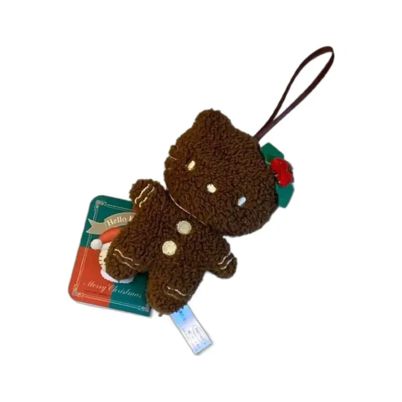 Christmas Sanrio Hello Kitty Keychain Kawaii Soft Black Skin Gingerbread KT Cat Doll Keyring Bag Pendant Xmas Gift