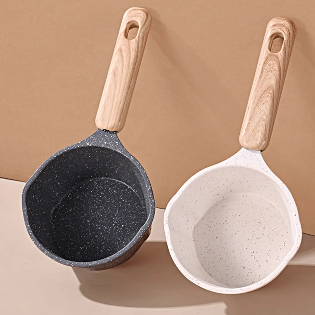 Hot Oil Pan with Pour Spout Mini Boiling Pan Small Saucepan Non-stick Frying Pan for Kitchen Induction Cooking Gas Stove Camping