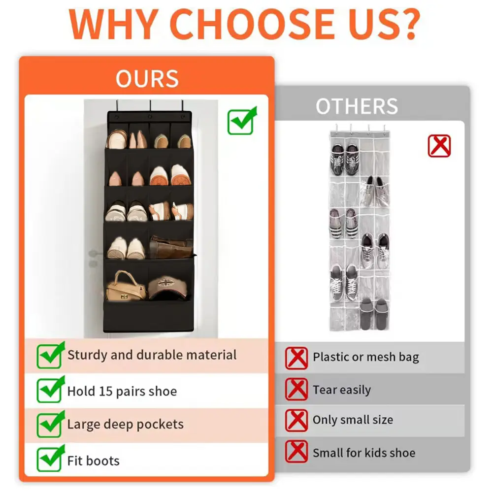 Large Pocket Shoe Holder Holds 12 Pairs Closet Shoe Organizer Shoe Organizer Door Hanger Door Shoe Storage Rack with Pockets