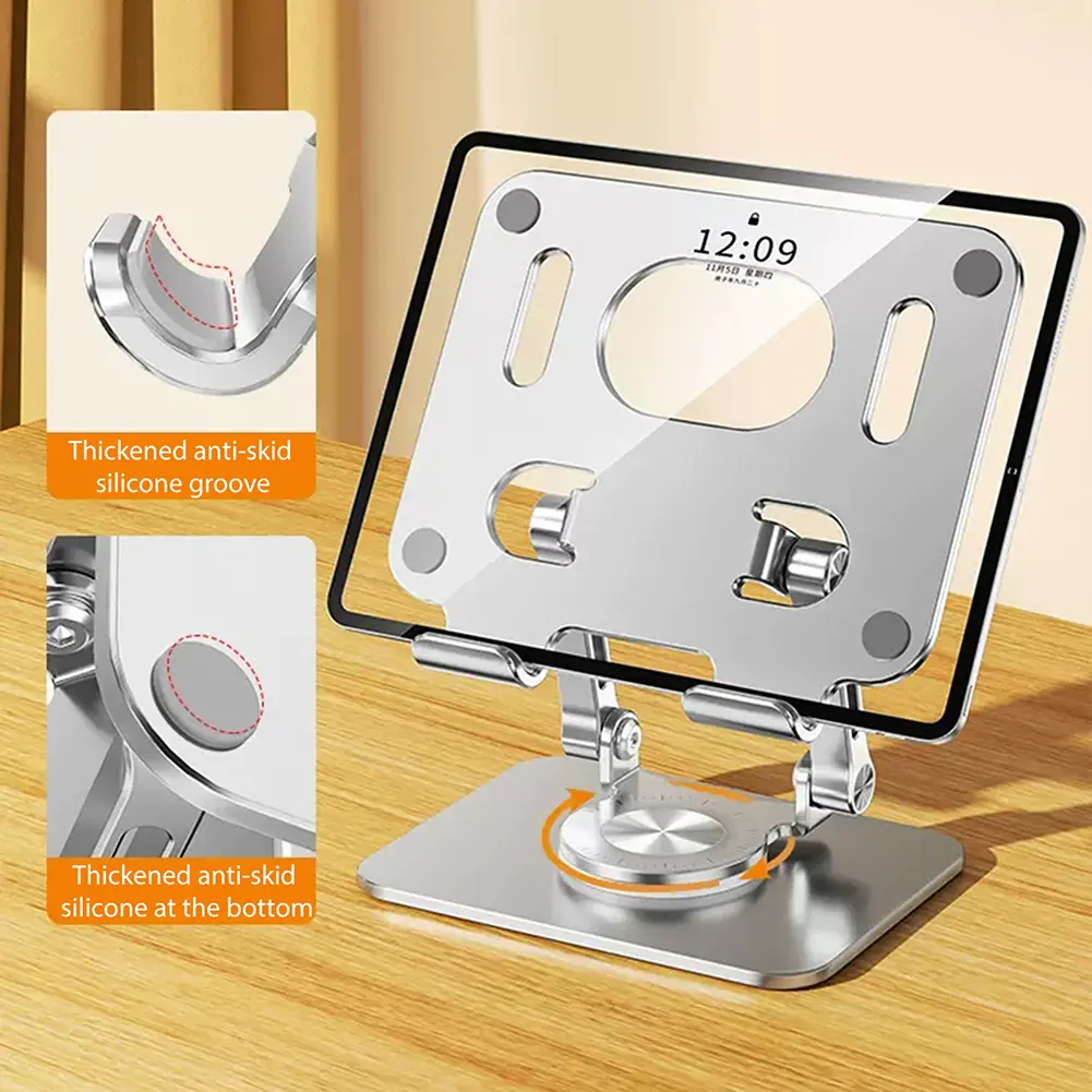 Foldable Mobile Phone Holder 360 Degree Rotating Hollowed Tablet Stand Holder Anti Slip Tablet Holder Height Adjustable for iPad