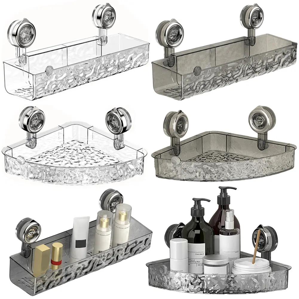 1-2 Pcs Suction Cup Storage Rack for Bathroom Wall Mounted Transparent Storage Holder Stylish Glacier Pattern Bathroom Supplies