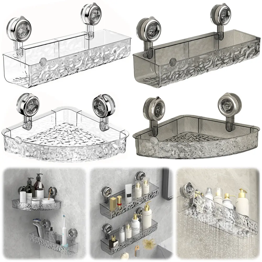 1-2 Pcs Suction Cup Storage Rack for Bathroom Wall Mounted Transparent Storage Holder Stylish Glacier Pattern Bathroom Supplies