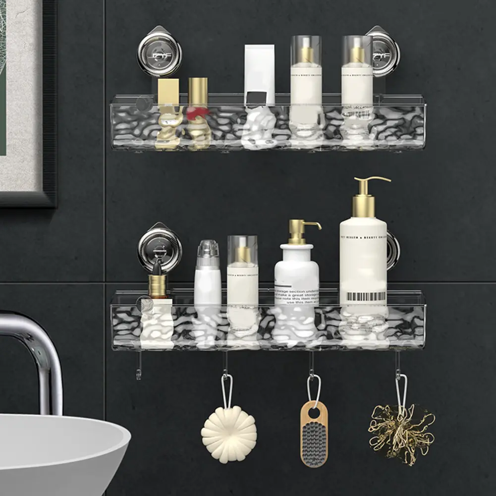 1-2 Pcs Suction Cup Storage Rack for Bathroom Wall Mounted Transparent Storage Holder Stylish Glacier Pattern Bathroom Supplies