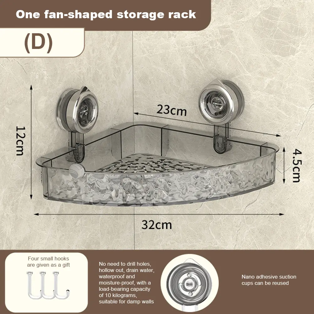 1-2 Pcs Suction Cup Storage Rack for Bathroom Wall Mounted Transparent Storage Holder Stylish Glacier Pattern Bathroom Supplies