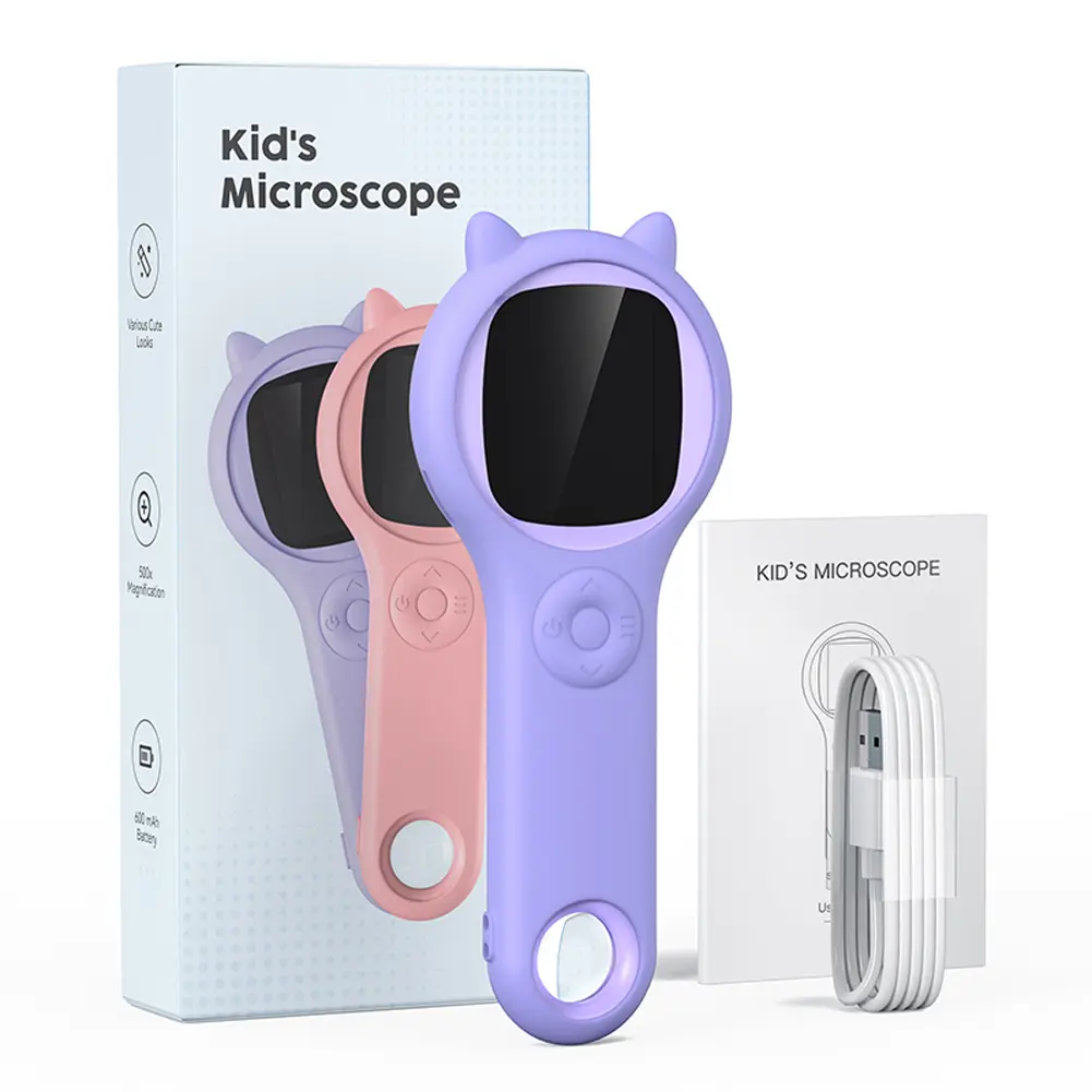 500X Handheld Digital Microscope 2 Inch IPS Screen Magnifying Glass Handheld Pocket Microscope Children Science Educational Toys