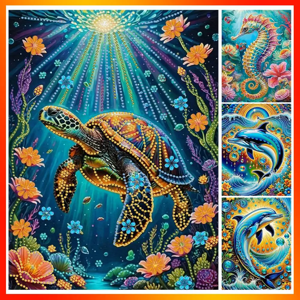 5D DIY Partial Special Shaped Drill Diamond Painting Kit 30 * 40cm Easter Decor Dolphins Marine Animals Decor Home Bedroom Decor