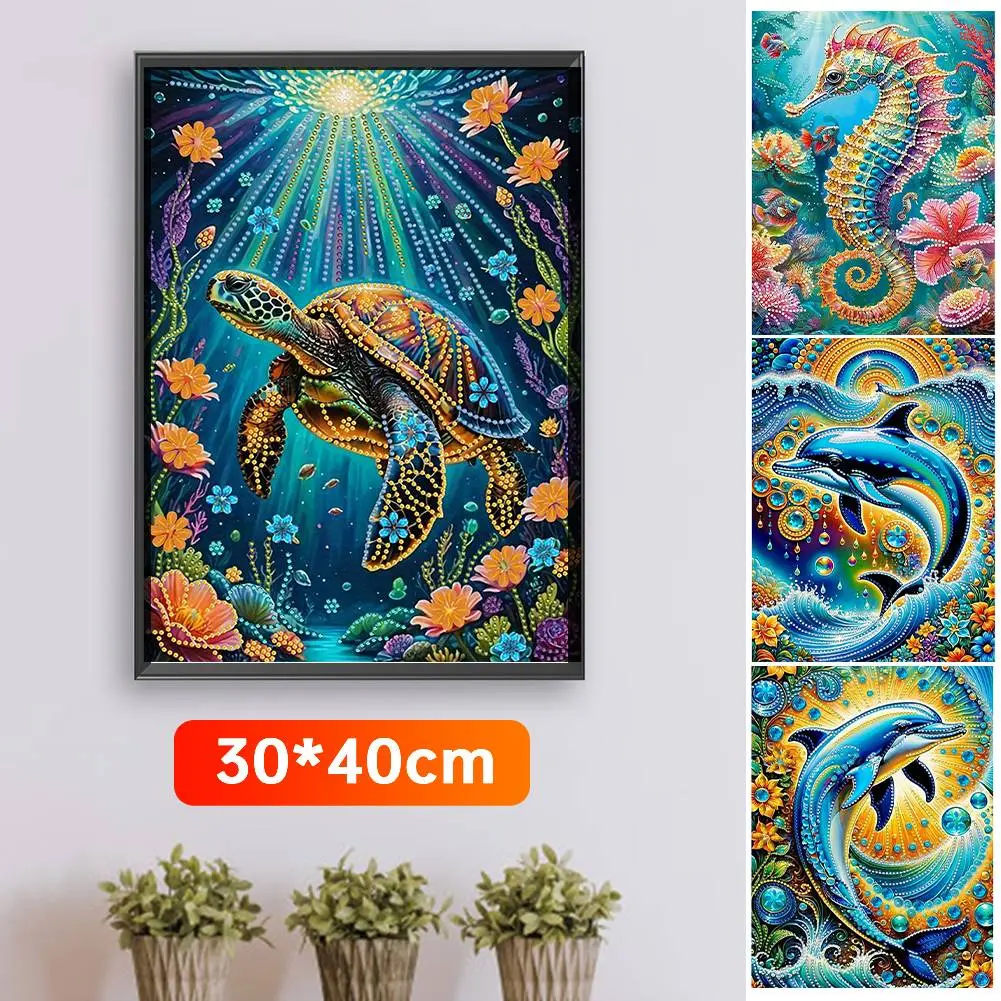 5D DIY Partial Special Shaped Drill Diamond Painting Kit 30 * 40cm Easter Decor Dolphins Marine Animals Decor Home Bedroom Decor