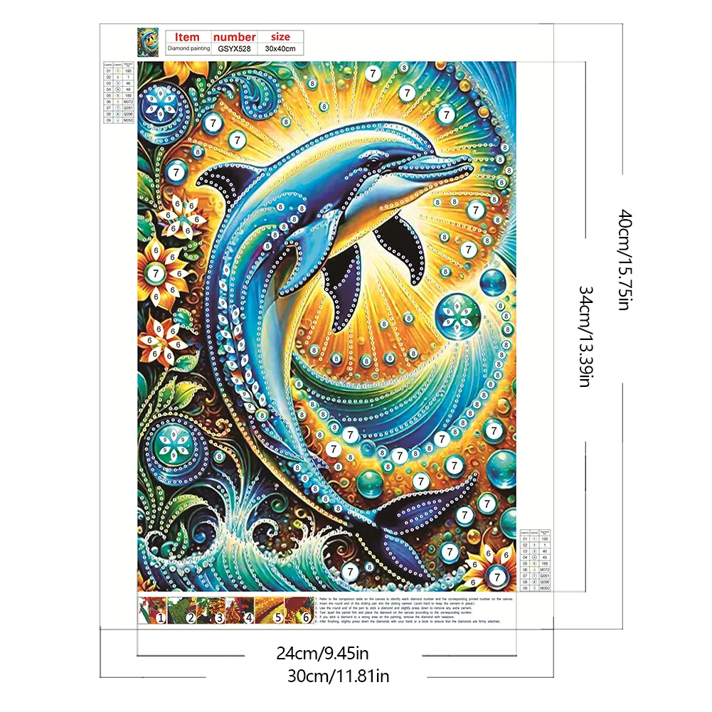 5D DIY Partial Special Shaped Drill Diamond Painting Kit 30 * 40cm Easter Decor Dolphins Marine Animals Decor Home Bedroom Decor