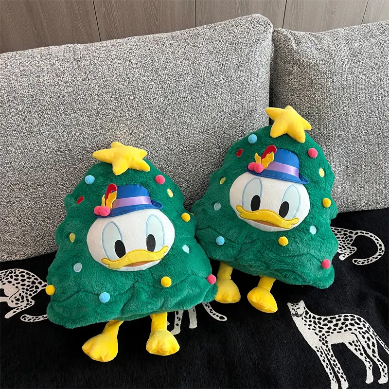 Disney Xmas Tree Shape Donald Duck Plush Toy Cushion Donald Duck Stuffed Doll Pillow Cartoon Sofa Bed Home Decor Xmas Gifts Girl
