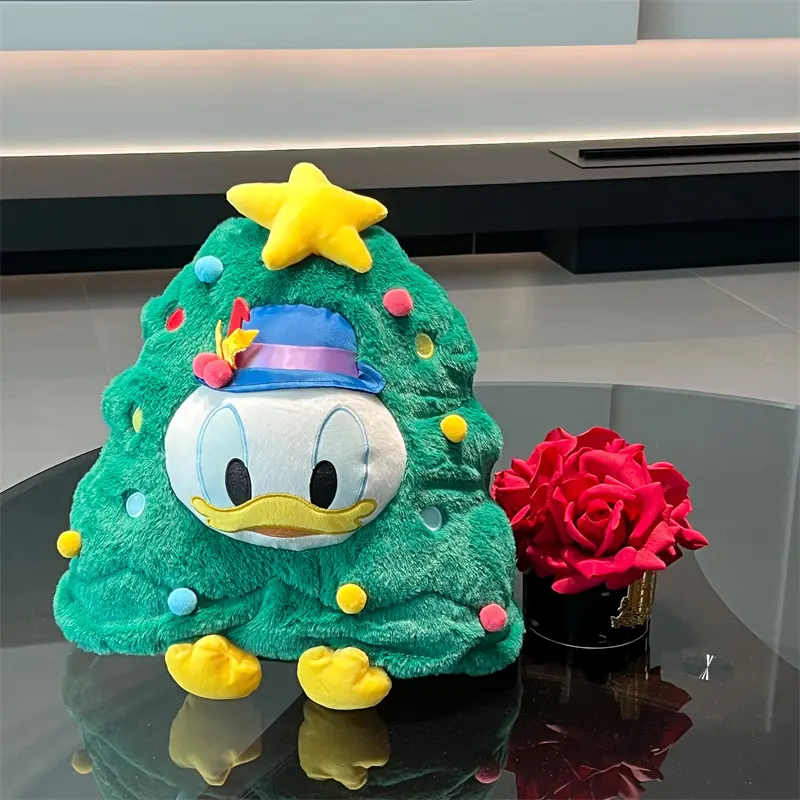 Disney Xmas Tree Shape Donald Duck Plush Toy Cushion Donald Duck Stuffed Doll Pillow Cartoon Sofa Bed Home Decor Xmas Gifts Girl