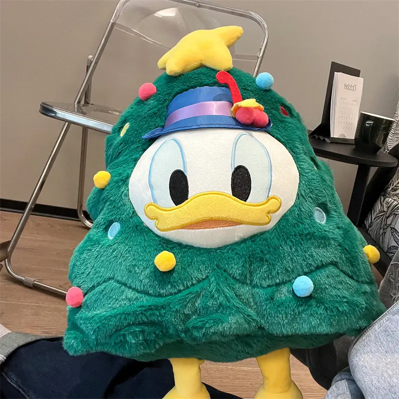 Disney Xmas Tree Shape Donald Duck Plush Toy Cushion Donald Duck Stuffed Doll Pillow Cartoon Sofa Bed Home Decor Xmas Gifts Girl