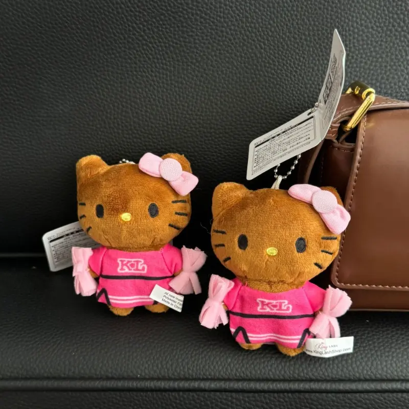 Sanrios Cute Black Leather Cheerleading Hellokittys Bag Pendant Plush Doll Girl Cartoon Doll Toy Keychain DIY Decoration Gift