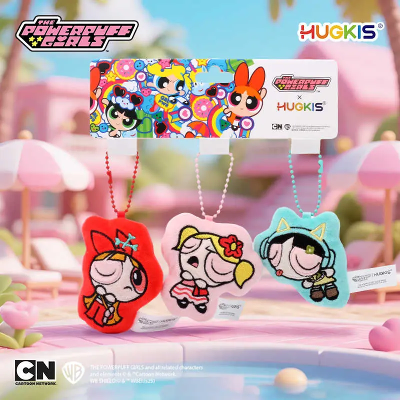 New The Powerpuff Girls Pressing Sound Toy Buttercup Plush Pendant Bubbles Blossom Backpack Plush Doll Keychain Decoration Gift