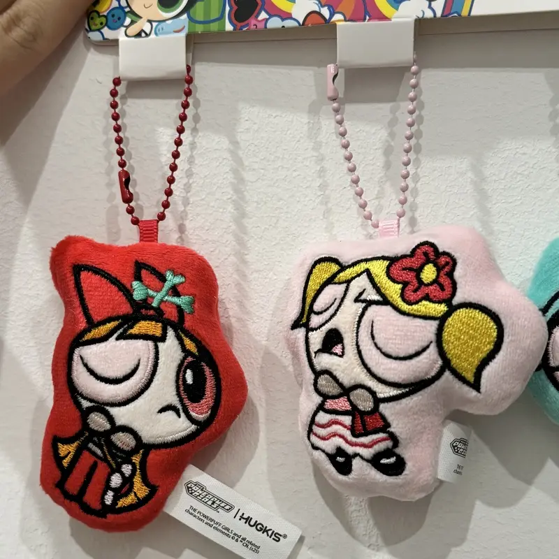 New The Powerpuff Girls Pressing Sound Toy Buttercup Plush Pendant Bubbles Blossom Backpack Plush Doll Keychain Decoration Gift
